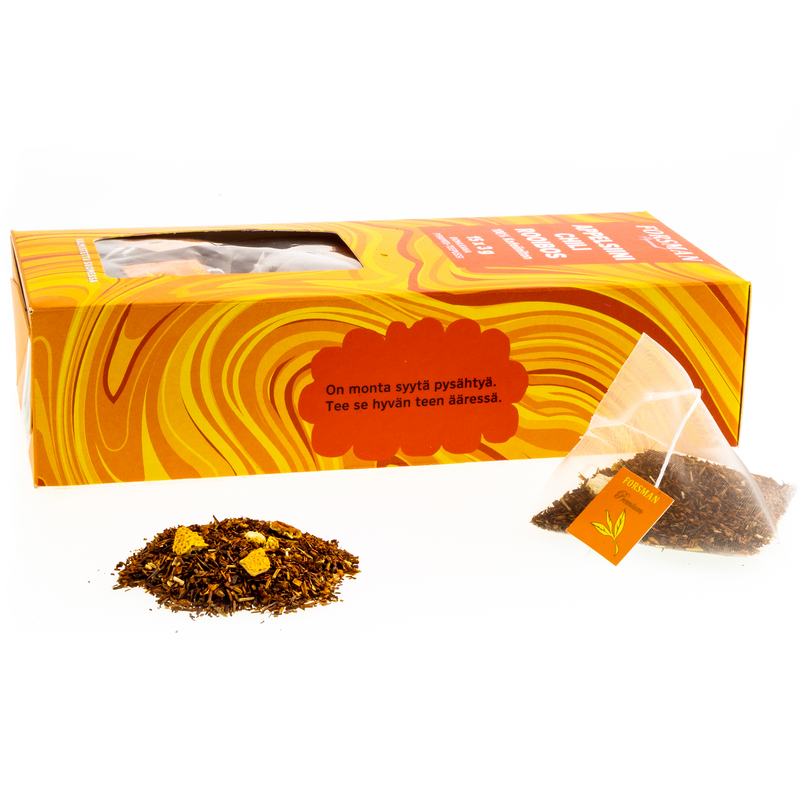 Appelsiini-Chili Rooibos pyramiditee Kuluttajatee Forsman Tee