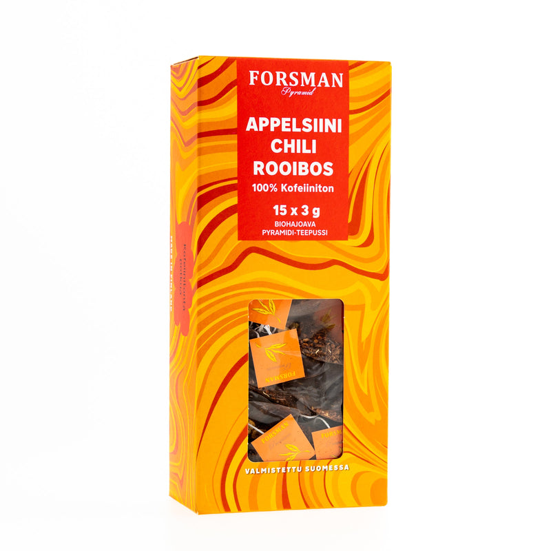 Appelsiini-Chili Rooibos pyramiditee Kuluttajatee Forsman Tee